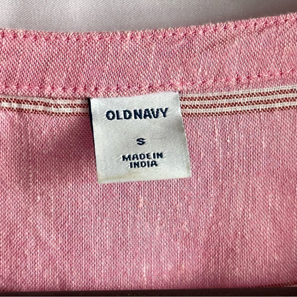 Old Navy Pink Striped Tiered 3/4 Sleeve Button Front Dress - Picture 5 of 9